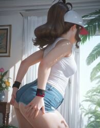 1girls ai_generated animated bangs bare_arms bare_shoulders baseball_cap blue_eyes blue_shorts brown_hair cleavage crop_top curly_hair high_ponytail hilda_(pokemon) inviting jashin_sama large_breasts leaning_forward long_hair looking_at_viewer pokemon pokemon_bw ponytail see-through shirt short_shorts shorts sidelocks sleeveless sleeveless_shirt smile solo stomach sweat tagme tank_top thick_thighs thighs torn_shorts tree vest video voluptuous voluptuous_female white_shirt white_tank_top wristband