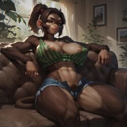 ai_generated anthro anthro_female ass big_ass big_thighs breasts brown_fur bush chimpanzee cute_female female female_focus furry huge_ass looking_at_viewer looking_back monkey monkey_girl monkey_tail nipple_bulge nipples nipples_visible_through_clothing oc original original_character primate short_hair solo solo_female tail