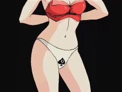 animated ass belly_button blacked blacked_clothing blacked_panties blonde_hair blonde_hair blonde_wig bra breasts brown_hair bubblegum_crisis butt_crack choker cleavage dressing eyelashes female female jewelry lipstick loop lowres midriff navel necklace panties priscilla_asagiri putting_on_clothes putting_on_shoes queen_of_spades red_eyes skirt solo spade spade_panties strapless strapless_bra thighhighs underwear white_panties wig