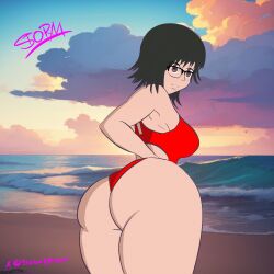 ass_focus beach big_ass hunter_x_hunter public shizuku_murasaki smile swimsuit thick_thighs