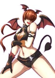 1girls bat bat_wings big_breasts boob_window breasts busty costume female gloves halloween halloween_costume human king_of_fighters legs_apart legs_spread licking_lips light-skinned_female light_skin long_hair looking_at_viewer ponytail red_hair shermie_(kof) shorts spread_legs tail thighs tied_hair tongue tongue_out voluptuous voluptuous_female wide_hips wings