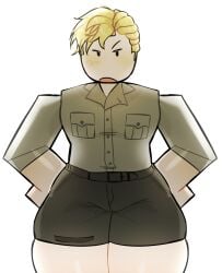 1boy 1male big_ass big_thighs blocky blocky_body blonde_hair blonde_male clothes erich_kraus fanart femboy gay gift_art military_uniform not_my_oc oc original_character roblox roblox_avatar robloxian sfw