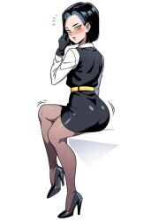 ai_generated android_17 big_ass crossdressing dragon_ball femboy franziska_von_karma_(cosplay) heels papagaimon simple_background sitting skirt trap white_background