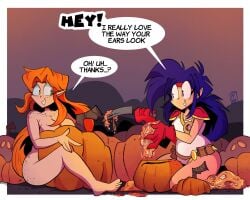 2girls breasts female freckles meredith_(popfulblue) nude popfulblue pumpkin sqootshy tagme