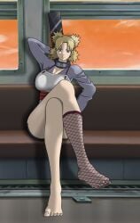 1girls absurd_res absurdres aged_up bare_legs bare_thighs barefoot big_breasts blonde_hair busty cleavage feet female female_focus female_only fishnet fishnet_legwear fishnet_stockings fishnets foot_fetish foot_focus forehead_protector golden_ouken green_eyes hi_res high_resolution highres kneehighs large_breasts legs legs_crossed light-skinned_female light_skin looking_at_viewer naruto naruto_(classic) naruto_(series) naruto_shippuden pale-skinned_female pale_skin pigtails shounen_jump shueisha sitting skimpy skimpy_clothes solo solo_female solo_focus spiky_hair sunagakure_symbol tag_panic teen teen_girl teenage_girl teenager temari temari_(genin) tied_hair toenail_polish toenails toes train train_interior twintails very_high_resolution weekly_shonen_jump weekly_shounen_jump white_nail_polish white_nails white_toenail_polish white_toenails