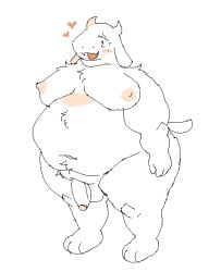 anthro ass belly big_breasts big_butt blush boss_monster_(undertale) bovid breasts caprine fluffy goat gynomorph heart_symbol intersex mammal morbidly_obese obese overweight sleepygirlthing solo thick_thighs toriel undertale undertale_(series)