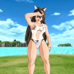 #dragon_ball @celinenekosaiyan abs bathing_suit big_breasts big_penis bikini bushy_tail cat_ears dragon_ball_super dragon_ball_xenoverse dragon_ball_xenoverse_2 dragonball_z fangs game_screenshot neko neko_girl pubic_hair screencap swimsuit tagme tomboy tummy