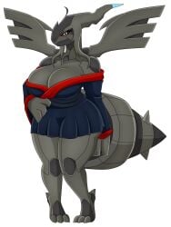 big_breasts breasts female hair kimono legendary_pokemon long_hair nagisa_fulkami nintendo pokemon pokemon_(species) solo solo_female tail thick_thighs urusee584 voluptuous wide_hips wings zekrom