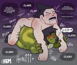 1boy 1boy1girl 1girl1boy aggressive_sex anal anal_sex black_hair blush brutal_(remiman) brutal_clark_(remiman) clark_(brutal) dominant dominant_male domination eyes_half_open female goblin goblin_female green_skin heart_beating holding_hands nipple_bulge raw_sex remiman romantic shy thick_thighs zoi_(brutal)