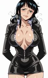 ai_generated artist_request black_dress black_hair blue_eyes female female_only frizzy_hair messy_hair nico_robin one one_piece thick_thighs