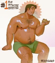 1boy chubby_male gumshoe gyakuten_saiban kukuu oiled_skin sweaty_body