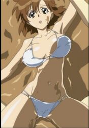 accurate_art_style big_breasts bikini cameltoe catfight edit girls_bravo kirie_kojima kojima_kirie mud nipple_bulge on_back screencap screenshot screenshot_edit sexfight