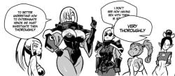 5girls adepta_sororitas aeldari alien alien_girl alien_humanoid armor arms_behind_back black_and_white black_hair bondage boob_window cleavage cleavage_window damaged_clothes dark_eldar dialogue drukhari eldar elf_ears english english_text female female_only gauntlets glasses gloves hair_over_eye hair_over_eyes hair_over_one_eye injuries injury kukuruyo leotard long_hair looking_up looking_up_at_another only_female pointy_ears ponytail prisoner prisoner_of_war revealing revealing_clothes ripped_clothing rope rope_bondage scars scratches short_hair sister_of_battle skimpy skimpy_clothes speech_bubble tau text warhammer_(franchise) warhammer_40k white_hair xenophilia yuri