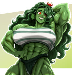 abs female green_skin muscular_female red_eyes solo solo_female tagme