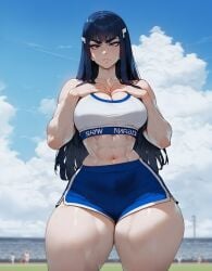 1girls abs ai_generated bare_arms bare_legs bare_shoulders bare_thighs big_breasts black_hair blue_eyes clothed clothing color female female_focus female_only fit_female hi_res kill_la_kill kiryuuin_satsuki large_breasts light-skinned_female light_skin long_hair looking_at_viewer muscles muscular muscular_female solo solo_female tagme the_seventh thick_thighs