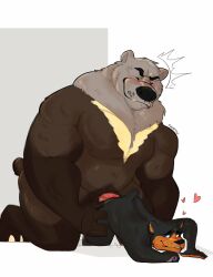 anthro bear belly black_bear bodily_fluids cum cum_inside duo finnfoni genital_fluids grolar_bear hi_res hybrid male male/male mammal muscular nude orgasm_face penetration short_stack size_difference stretched_pussy ursine vaginal_penetration yamato_burr