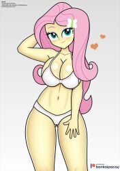 1girls bankaipacay big_breasts blue_eyes blushing bra breasts cleavage equestria_girls female female_only fluttershy_(eg) fluttershy_(mlp) friendship_is_magic hasbro large_breasts my_little_pony panties pink_bra pink_eyeshadow pink_hair pink_panties solo solo_female thick_thighs