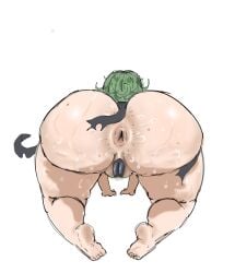 1girls after_fight anus artist_request ass ass_focus bad_anatomy bad_drawing big_ass cellulite covered_pussy defeated doggy_style_position exposed_anus fat_ass feet green_hair hairy_anus hairy_pussy hands_on_floor large_anus mole_on_ass original original_artwork ripped_clothing simple_shading small_feet solo_female spread_ass spread_ass_cheeks spread_cheeks sweat sweat_drops sweat_fetish sweating sweaty_butt tatsumaki thick_ass thick_butt thick_legs thick_pussy thick_thighs tired very_sweaty