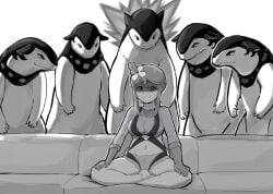 1girls artsheops black_and_white couch humor imminent_gangbang imminent_pokephilia imminent_rape imminent_sex latina meme monochrome nintendo piper_perri_surrounded pokemon pokemon_(species) pokemon_bw pokephilia sitting skyla_(pokemon) sofa suggestive typhlosion