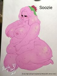 2d 2d_(artwork) 2d_artwork breasts breasts chubby chubby_female kaitopitoo oc original_character pink_skin slime slime_girl slime_monster soozie_(kaitopitoo)