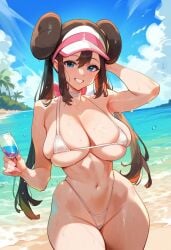 2d ai_generated beach big_breasts bikini brown_hair brown_hair_female day female female_focus female_only highleg micro_bikini outdoors pokemon pokemon_bw2 rosa_(pokemon) solo solo_female solo_focus tagme twintails white_bikini