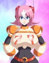 1girls big_breasts blue_eyes mega_man mega_man_x mega_man_zero nana_(mega_man) pink_hair robot_girl rockmangrave