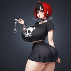 ai_generated ass_focus big big_ass big_breasts goth handcuffs wide_hips