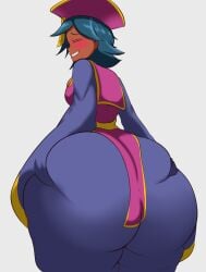 1girls 2023 ass_grab big_ass blue_hair blush closed_eyes commission cosplay dark_skin darkstalkers halloween_costume hsien_ko lei-lei lei_lei original_character xt_ecchi