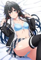 1girls ai_generated bed bedroom my_teen_romantic_comedy_snafu solo underwear undressing yukinoshita_yukino