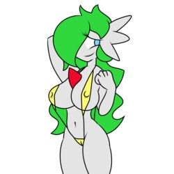 1girls absurd_res alternate_hairstyle anthro anthrofied arm_up bent_arm bikini blue_eyes cameltoe chest_spike clenched_hand clothed eyelashes female female_only frills game_freak gardevoir green_hair hair_covering_eye huge_breasts lola_(gardesnorela) long_hair looking_away nintendo nipple_bulge pokémon_(species) pokemon pokemon_(species) pokemon_rse sling_bikini smile thick_thighs transparent_background white_body white_skin wide_hips yellow_bikini zeldafan777