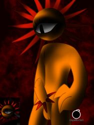 1boy alone dark_background erection humanoid_penis incredibox_mod male_only mr.sun_(sprunki) orange_body spikes_(anatomy) sprunki