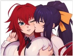 2female 2females 2girls ai_generated akeno_himejima girl_on_girl high_school_dxd lesbian_couple lesbian_kiss lesbian_sex rias_gremory yuri yuri yuri