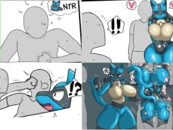 1girls 2boys angry angry_face enigi09 female lucario male mating_press nintendo pokemon