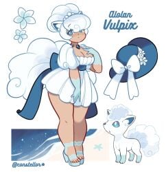 alolan_vulpix cleavage constellor gijinka high_heels human large_breasts pokemon sugar_(constellor) thick_thighs vulpix watermark wide_hips