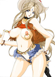 1girls belldandy big_breasts blue_eyes breasts brown_hair clothing collar cowboy_hat erect_nipples female female_pubic_hair firearm functionally_nude goddess gun handgun hat highres jewelry joy_division large_breasts lips long_hair nipple_piercing no_panties oh_my_goddess! pale-skinned_female pale_skin piercing posing pubic_hair pussy revolver shorts small_breasts smile solo thick_thighs weapon wide_hips