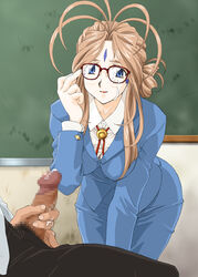 belldandy breasts censored clothing cum facial female female_teacher glasses joy_division masturbation medium_breasts oh_my_goddess! teacher teacher_and_student