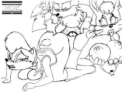 2006 all_fours anthro archie_comics breasts bunnie_rabbot canine chipmunk fbz female fingering fox front_view fur interspecies male mammal mobian_(species) multiple_females multiple_penises penis rabbit sally_acorn sega sex sonic_(series) sonic_satam sonic_the_hedgehog_(archie) sonic_the_hedgehog_(comics) sonic_the_hedgehog_(series) straight straight_hair tagme tails