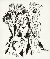 00s 2000s 2001 al_bigley avengers black_and_white black_widow_(marvel) fantastic_four female female_only human invisible_woman marvel marvel_comics multiple_females multiple_girls mutant_(marvel) natasha_romanoff scarlet_witch signature straight_hair sue_storm text wanda_maximoff x-men