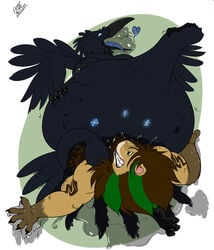 anthro avian belly big_belly bird breasts drooling feline female hyper hyper_belly lion lucidum lying mammal nude on_back pregnant raven_(bird) riis saliva stomach_bulge unbirthing vore wet