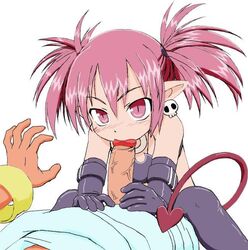 1boy 1girls blowjob disgaea disgaea_1 etna fellatio female laharl looking_up male nippon_ichi_software red_eyes red_hair standing submissive tagme