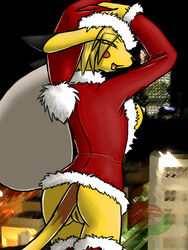 ass back_view breasts christmas clothes color dazzler female female_only furball night nintendo nipples outdoors pikachu pokémon_(species) pokemon pussy sack santa_hat solo standing tagme vulva