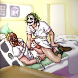 2boys batman_(series) crossdressing dc erection forced_yaoi gay harvey_dent heath_ledger joker male male_only manly_crossdresser medical nurse_uniform rape riding the_dark_knight two-face yaoi