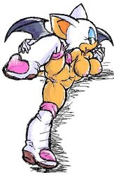 anthro artist_request bat boots breasts eyelashes female female_only furry gloves laying_down mostly_nude nude presenting pussy rouge_the_bat sega sonic_(series) straight_hair tagme