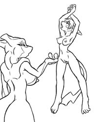 anthro ass breasts female female_only fur furball furry interspecies legendary_pokemon mewtwo monochrome multiple_females nintendo nipples nude pikachu pokemon pokemon_(species) pokemon_rgby pokemorph pussy vulva