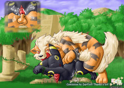 arcanine bound canine color cum day eeveelution female feral feral_on_feral fur insertion interspecies male mammal nintendo outdoors penis pokemon pokemon_(species) pussy sex straight tagme umbreon vulva