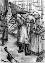 drawn maria_(silent_hill) monochrome pyramid_head silent_hill silent_hill_2 succubus tagme