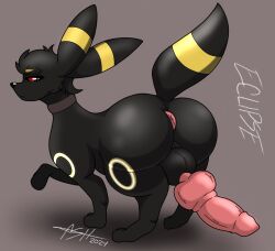 animal_genitalia animal_penis balls big_balls black_fur collar huge_cock knot knotted_penis large_penis luximity pokemon pokemon_(species) pokemon_hgss puffy_anus thick_ass thick_thighs umbreon