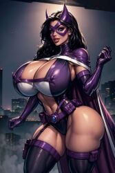 1female 1girl 1girls ai_generated big_ass big_breasts big_butt big_thighs bimbo bimbo_body bimbo_lips black_hair blue_eyes bythebrokenone cape city city_background cityscape dc dc_comics fake_horns female_only helena_bertinelli huge_ass huge_butt huge_thighs huntress_(dc) large_ass large_breasts large_butt large_thighs long_hair looking_at_viewer moonlight night night_sky nipple_bulge nipple_outline outdoor outdoors purple_cape purple_clothing purple_suit skintight skintight_clothing skintight_suit smile smiling smiling_at_viewer solo solo_female suit superhero superhero_costume superhero_mask superheroine tagme toned toned_stomach useless_clothing white_skin wide_hips