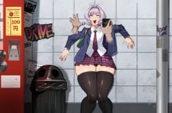 2boys ahoge antenna_hair anxious blackmail femboy femboysub green_(artist) imminent_rape imminent_sex komi-san_wa_komyushou_desu lavender_hair leggings nervous osana_najimi preview scared scared_expression school_uniform sissy thick_thighs thighs