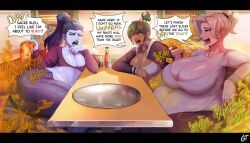 3girls activision amelie_lacroix belly big_belly big_breasts blizzard_entertainment bloated bloated_belly bloated_stomach breasts burping cleavage fart fart_cloud fart_fetish female gassytank gastank huge_breasts jpg kiriko_(overwatch) mercy multiple_girls overwatch overwatch_2 pizza tagme widowmaker